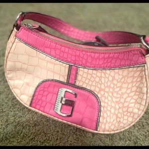 pink and silver leather guess shoulder bag